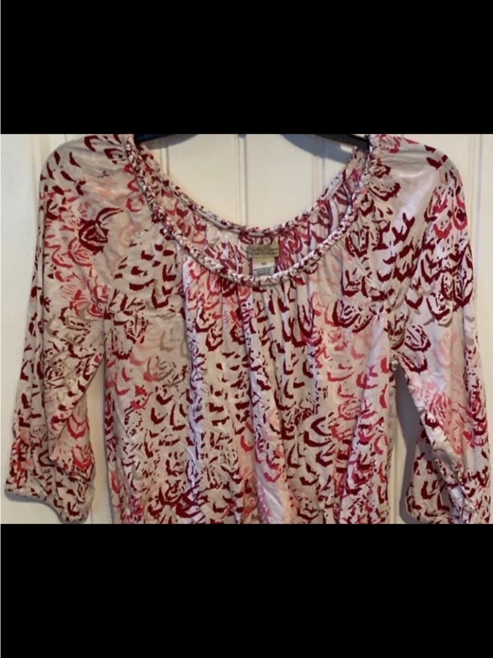 Lucky Brand Cream and Pink Printed Scoop-Neck Tunic